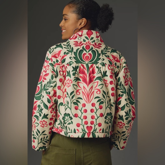 Women’s By ANTHROPOLOGIE Floral Puffer winter coat Jacket size X small - Picture 2 of 9